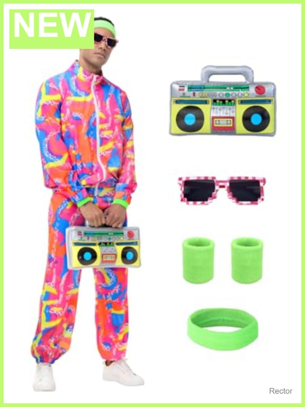 Men's 80s Outfit Neon Retro Tracksuit Halloween Costume Set